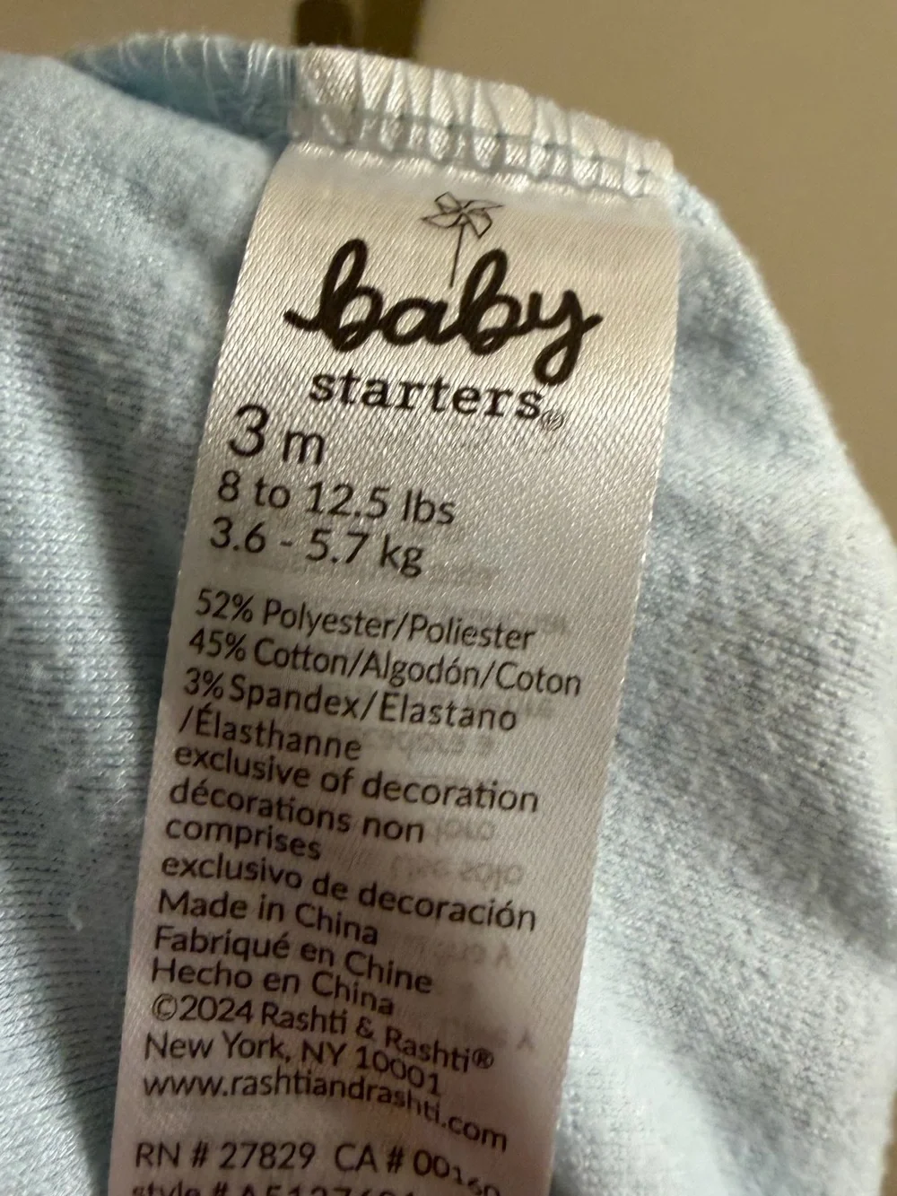 Baby Starters Light Blue Footed One-Piece with Soldier Embroidery